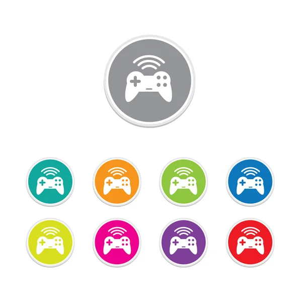Vector - game pad wireless icon. Round stickers. — Stock Vector