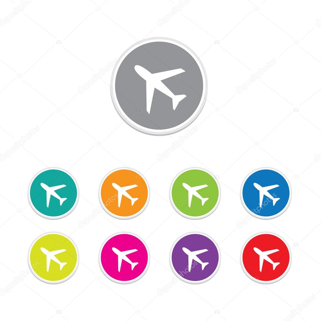 Vector - plane sign icon. Round stickers.