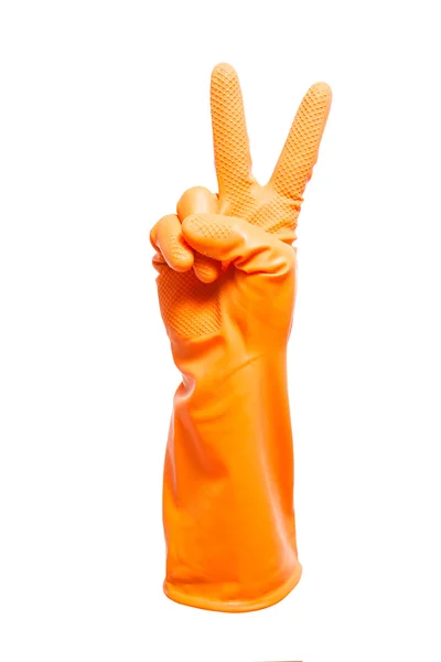 La mano en guante naranja cuenta hasta dos — Foto de Stock