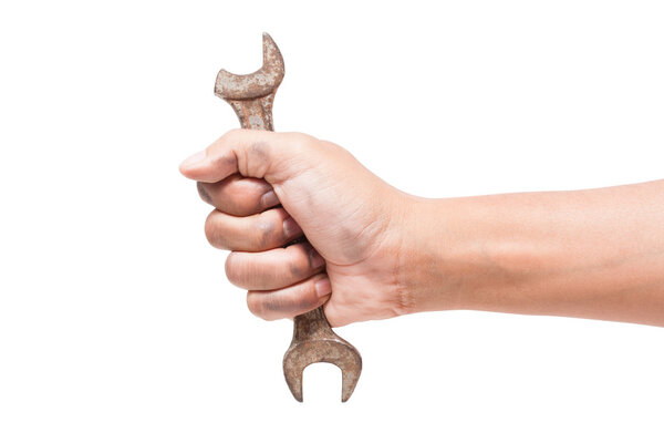 Hand holding a fracture spanner isolated