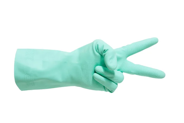 Hand in green glove count to two — Stock Photo, Image