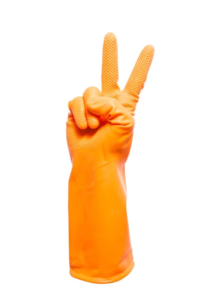 La mano en guante naranja cuenta hasta dos — Foto de Stock