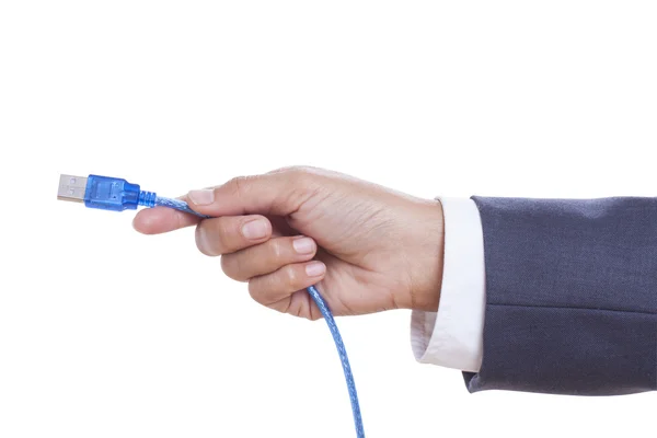 Geschäftsmann Hand hält USB-Kabel — Stockfoto