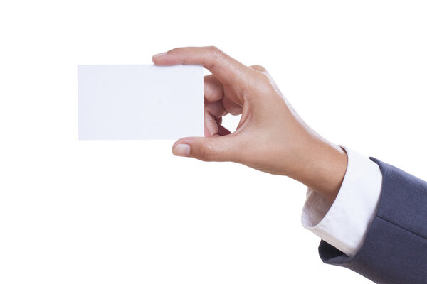 Businessman showing and handing a blank business card