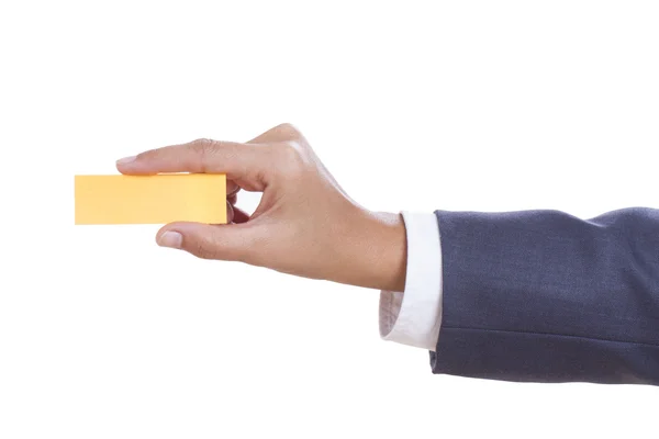 Businessman hand holding sticky note — Stock Photo, Image