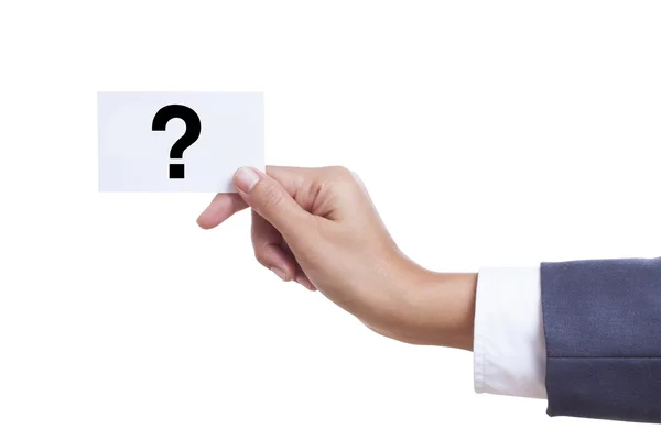 Businessman hand showing someone his business card with Question mark — Stock Photo, Image