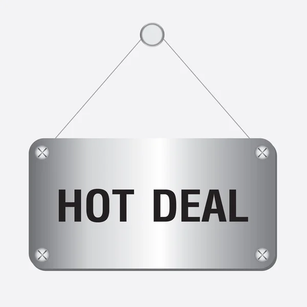 Silver metallic hot deal sign hanging on the wall — Stock Vector