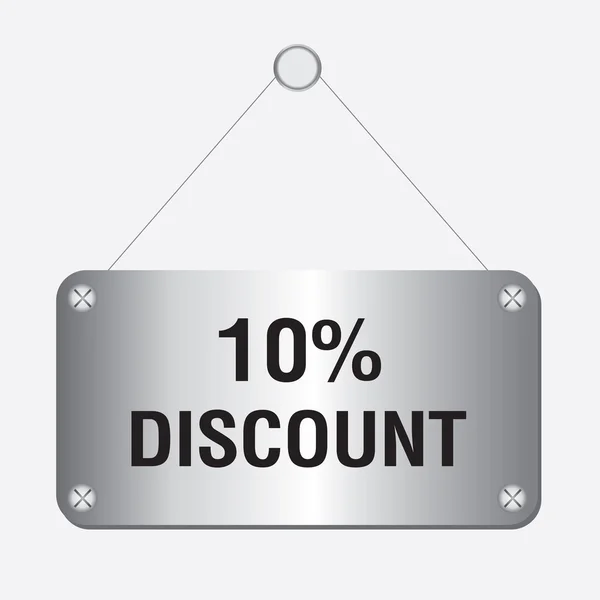 Silver metallic 10 percent discount sign hanging on the wall — Stock Vector