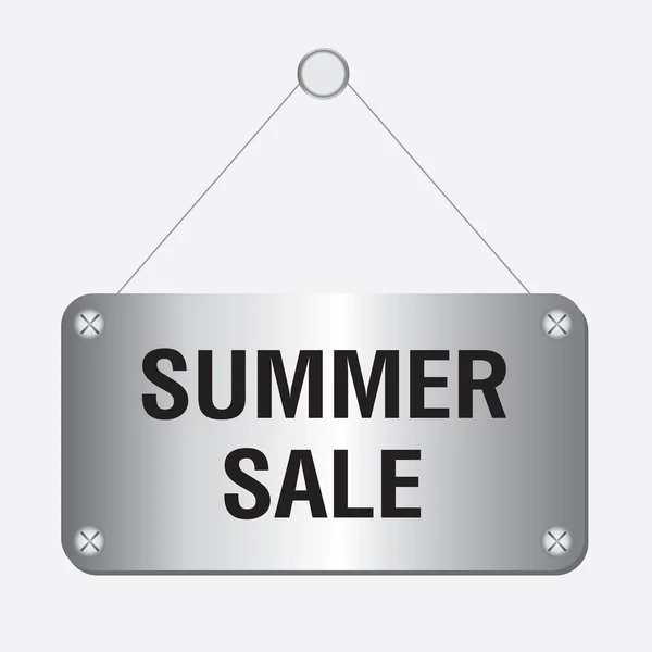 Silver metallic summer sale sign hanging on the wall — Stock Vector