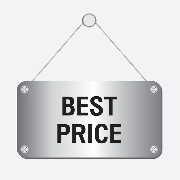 Silver metallic best price sign hanging on the wall — Stock Vector