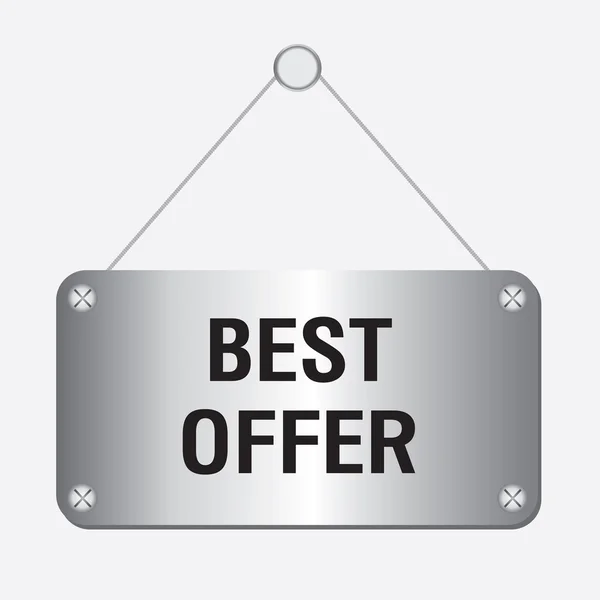 Silver metallic best offer sign hanging on the wall — Stock Vector