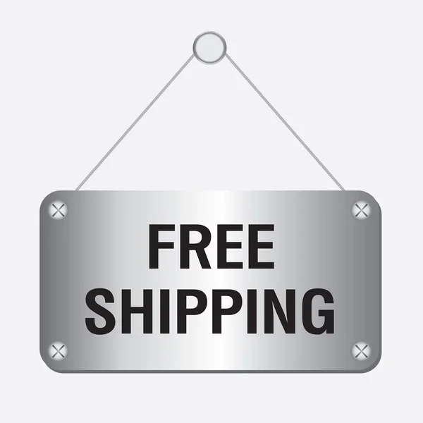Silver metallic free shipping sign hanging on the wall — Stock Vector