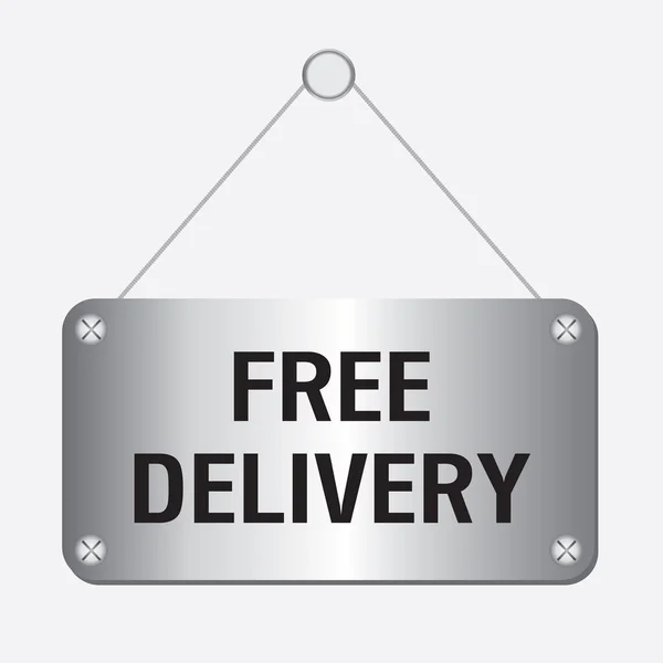 Silver metallic free delivery sign hanging on the wall — Stock Vector