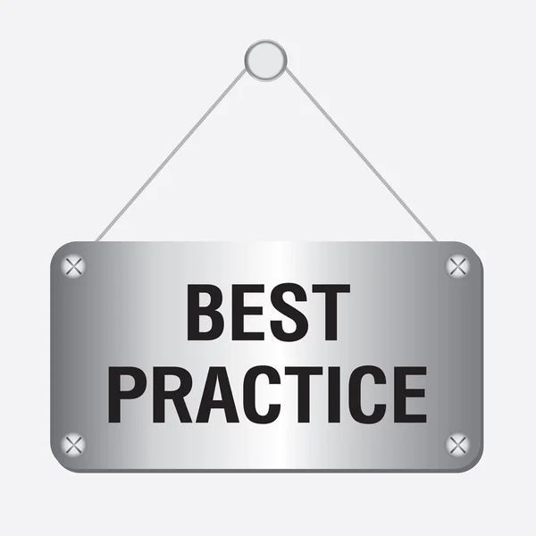 Silver metallic best practice sign hanging on the wall — Stock Vector