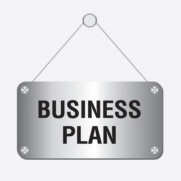 Silver metallic business plan sign hanging on the wall — Stock Vector