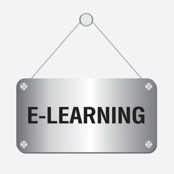 Silbernes metallisches E-Learning-Schild hängt an der Wand — Stockvektor