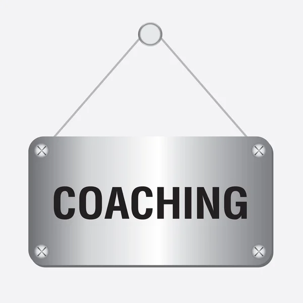 Cartel metálico de coaching plateado colgado en la pared — Vector de stock