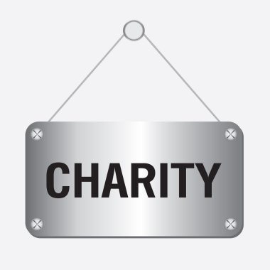 Silver metallic charity sign hanging on the wall clipart
