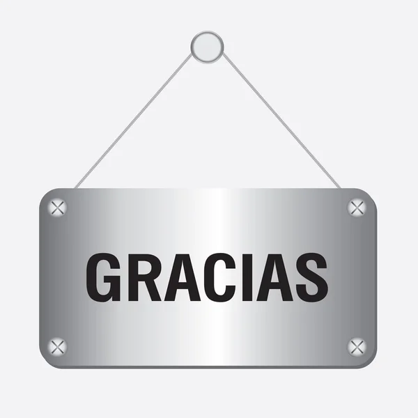 Srebrny Metalik gracias znak wiszące na ścianie — Wektor stockowy