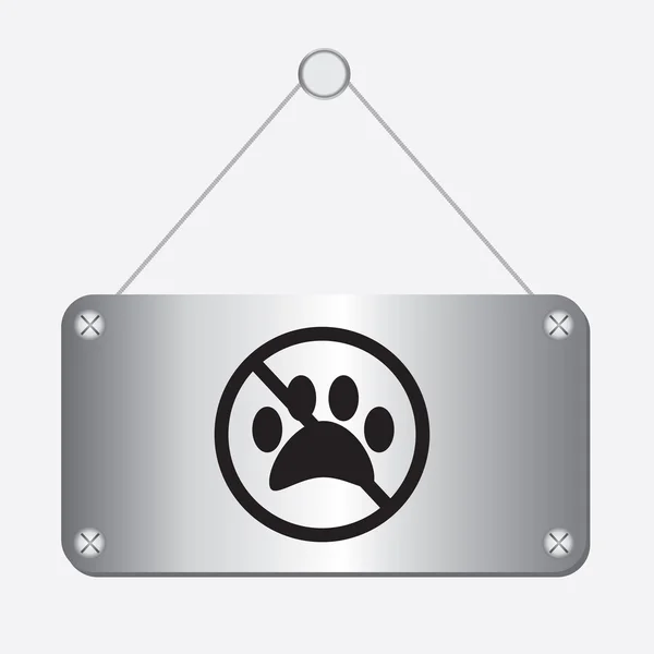 Silver metallic no dog paw sign hanging on the wall — Stock Vector
