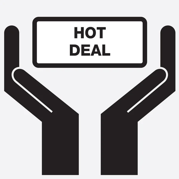 Hand, die das Symbol für das Zeichen "Hot Deal" zeigt. Vektorillustration. — Stockvektor