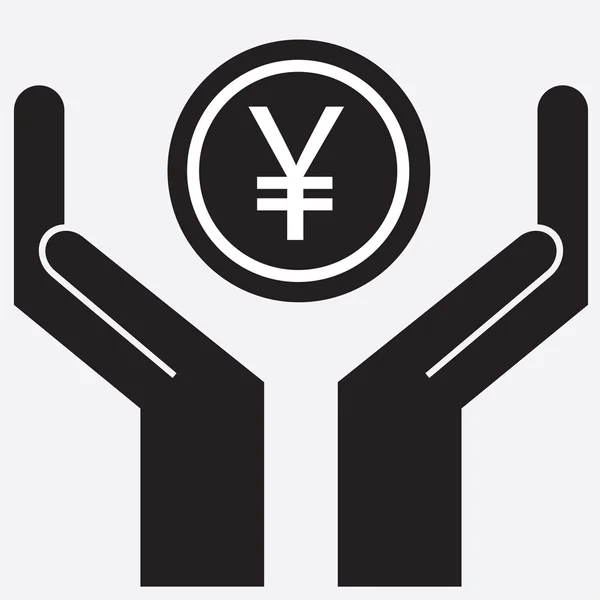 Hand showing yen and yuan sign. Vector illustration. — Stock Vector