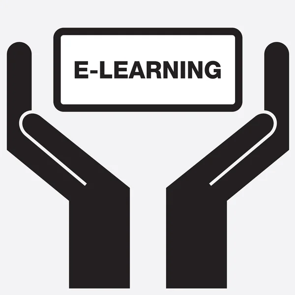 Main montrant l'icône du signe e-learning. Illustration vectorielle . — Image vectorielle