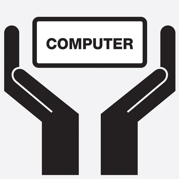 Mano que muestra el icono de la computadora. Ilustración vectorial . — Vector de stock