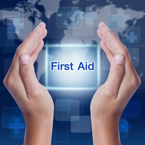 First aid word button on screen. medical concept — Stock Photo, Image