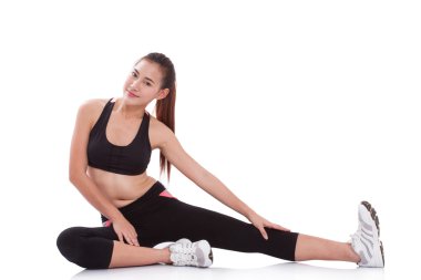 Spor kadın egzersiz germe. Fitness kavramı