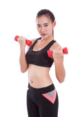 Ağırlık kaldırma ile egzersiz yaparak spor kadın