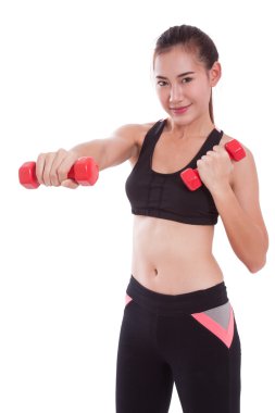 Ağırlık kaldırma ile egzersiz yaparak spor kadın