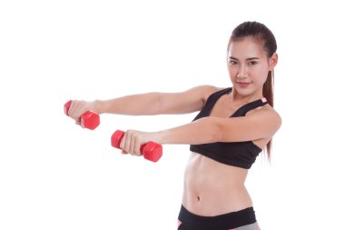 Ağırlık kaldırma ile egzersiz yaparak spor kadın