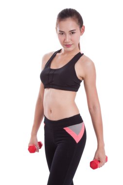 Ağırlık kaldırma ile egzersiz yaparak spor kadın