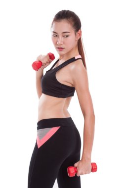 Ağırlık kaldırma ile egzersiz yaparak spor kadın