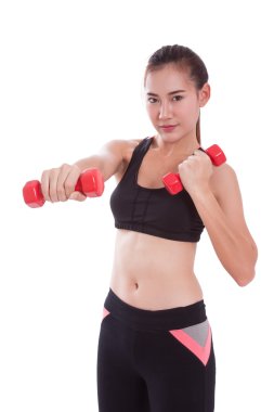 Ağırlık kaldırma ile egzersiz yaparak spor kadın