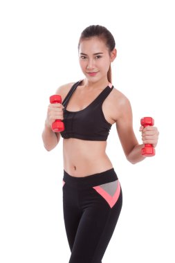 Ağırlık kaldırma ile egzersiz yaparak spor kadın