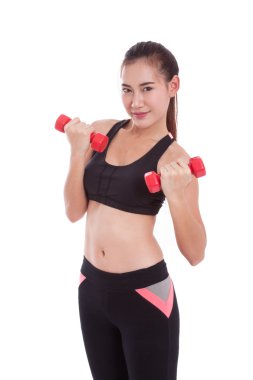 Ağırlık kaldırma ile egzersiz yaparak spor kadın