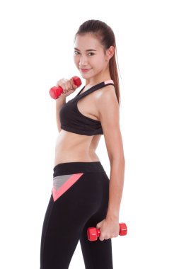 Ağırlık kaldırma ile egzersiz yaparak spor kadın