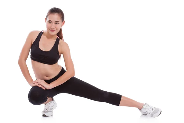 Esporte mulher alongamento exercício. Conceito de aptidão — Fotografia de Stock