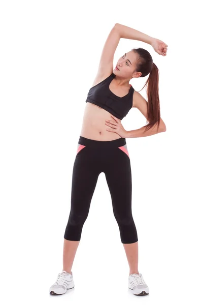 Αθλητισμός γυναίκα σε θέση αεροβική γυμναστική άσκηση. Έννοια της φυσικής κατάστασης — Φωτογραφία Αρχείου