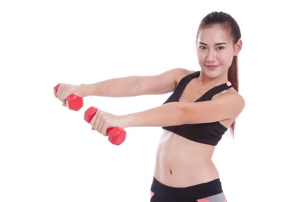 Sport woman doing exercise with lifting weights — Stock Photo, Image