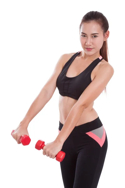 Sport woman doing exercise with lifting weights — Stock Photo, Image