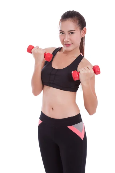 Esporte mulher fazendo exercício com levantamento de pesos — Fotografia de Stock