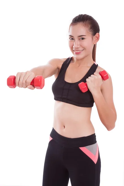 Sport woman doing exercise with lifting weights — Stock Photo, Image