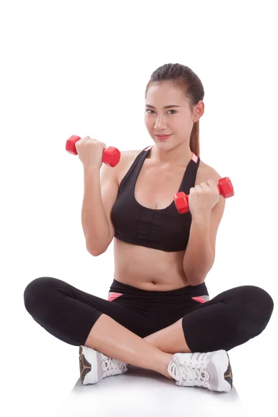 Sport woman doing exercise with lifting weights — Stock Photo, Image