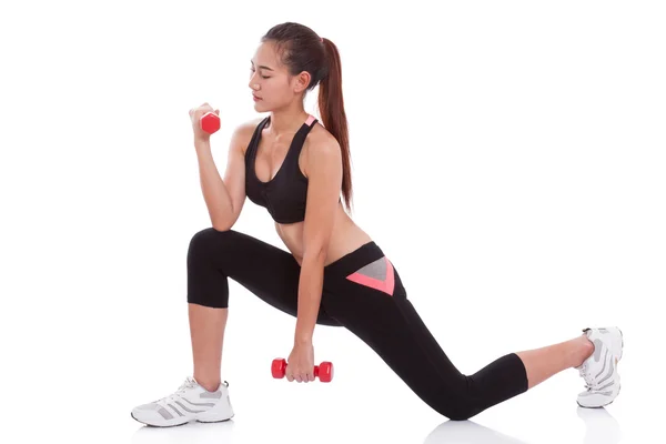 Young woman doing exercise with lifting weights — Stock Photo, Image