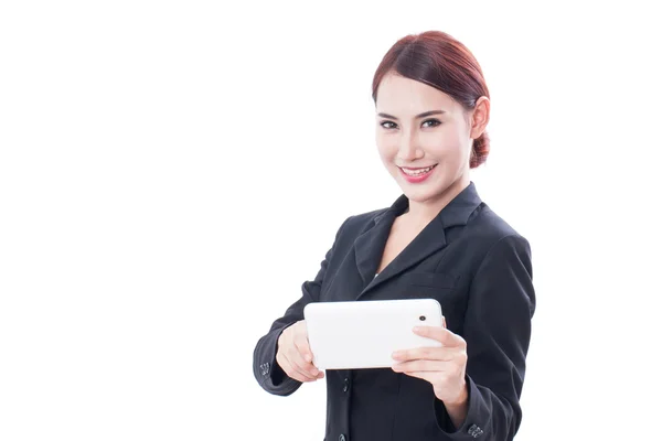 Portrait of young business woman using tablet — Stock Photo, Image