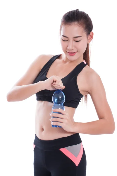 Deporte mujer joven con botella de agua — Foto de Stock