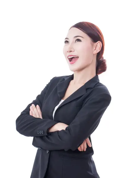 Thoughtful business woman looking up. — Stock Photo, Image